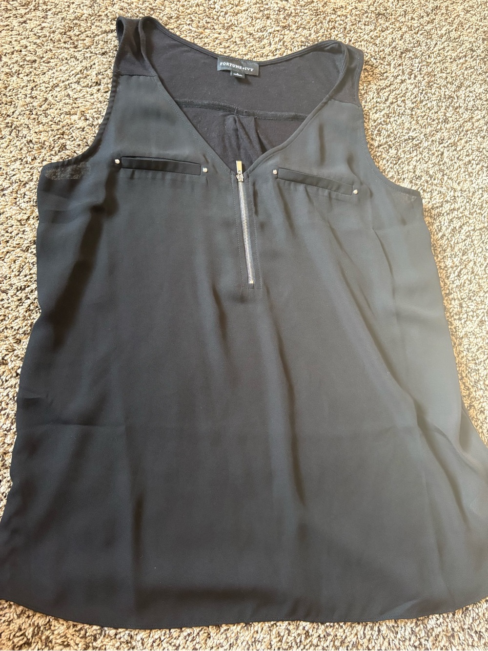 Black Zip-Front Sleeveless Tank Top by Worthington